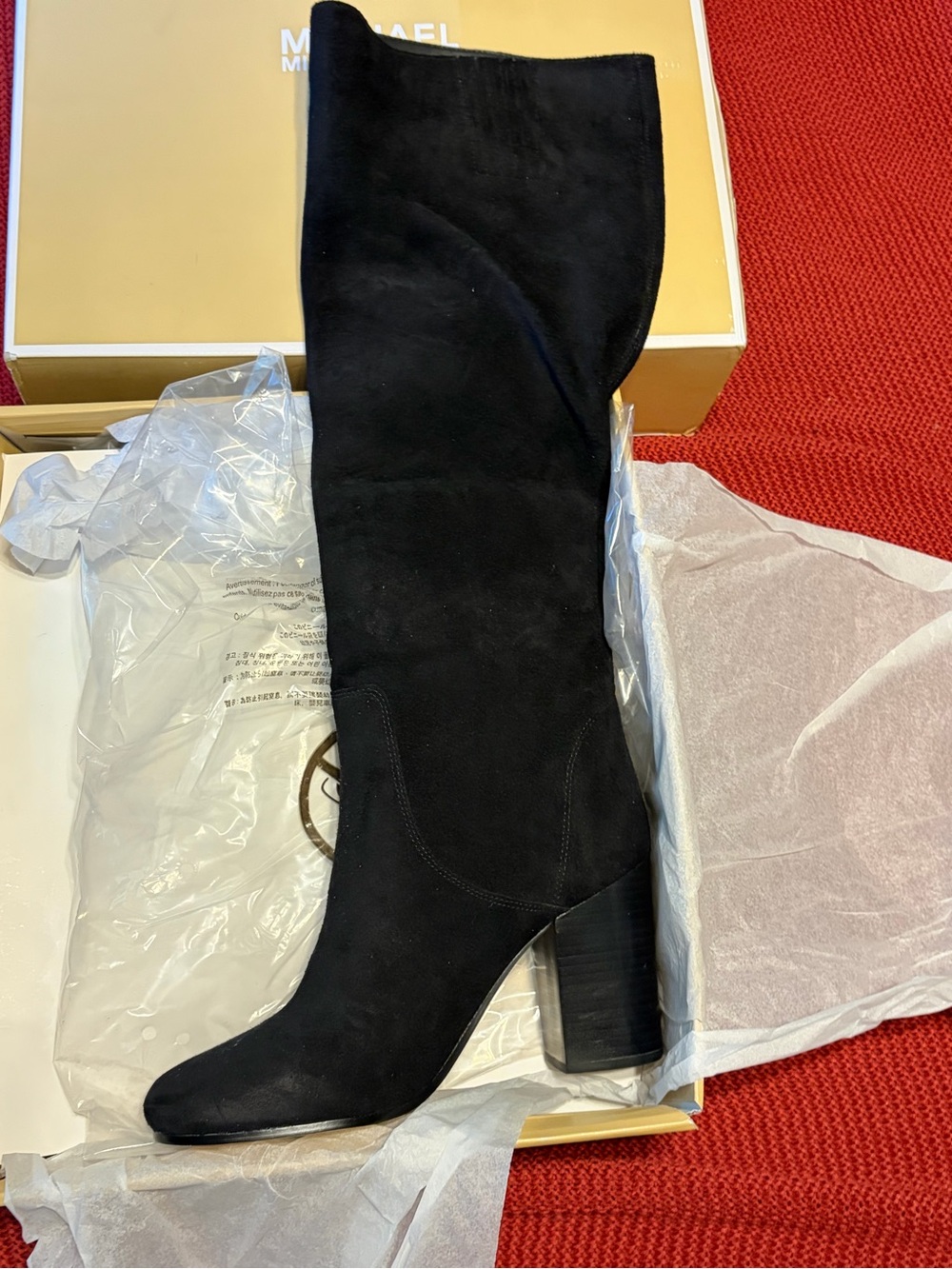 Michael Kors Black Suede Knee-High Block Heel Boots - Classic Silhouette